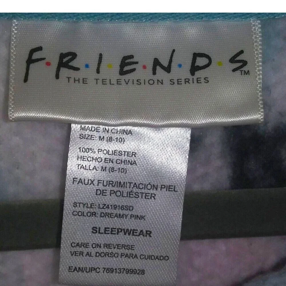 FRIENDS TV Show Sleepwear Pajama Top Womens Sz M Fleece Pink Blue FLUFFY SOFT